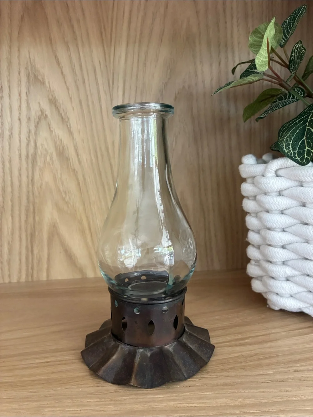 Vintage Metal and Glass Hurricane Lamp - Bud Vase